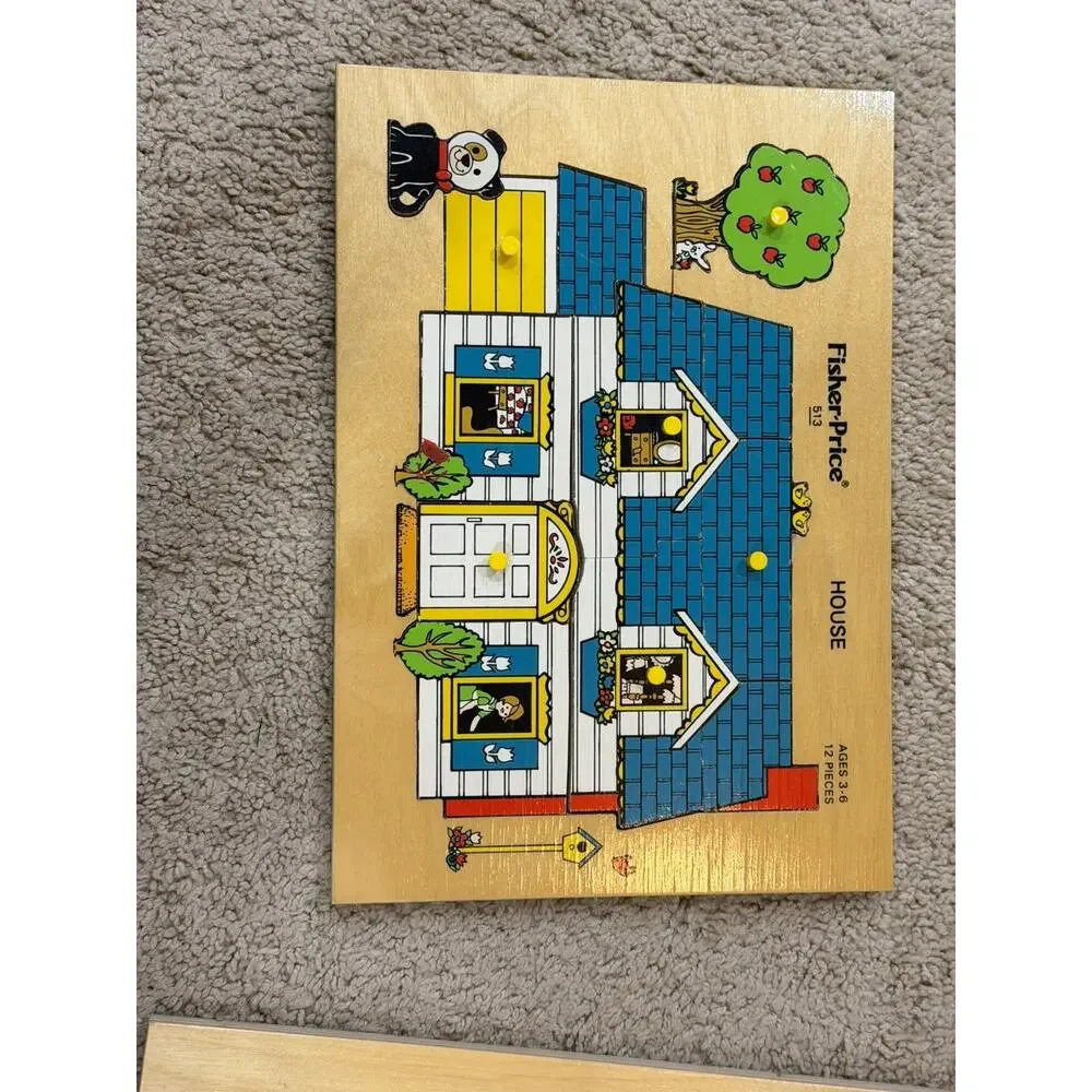 Fisher-Price Wooden Peg Puzzles Lot 1970s Vintage House & Treehouse #513 #518